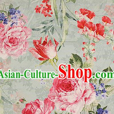 Chinese Traditional Fabric Classical Peony Pattern Design White Brocade Cheongsam Satin Material Silk Fabric