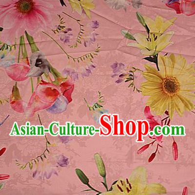 Chinese Traditional Fabric Classical Daisy Pattern Design Pink Brocade Cheongsam Satin Material Silk Fabric
