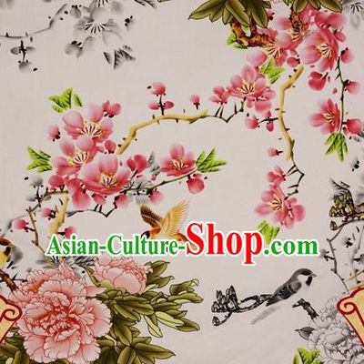 Chinese Traditional Fabric Classical Peach Blossom Peony Pattern Design Brocade Cheongsam Satin Material Silk Fabric