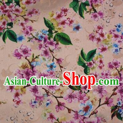 Chinese Traditional Fabric Classical Peach Blossom Pattern Design Brocade Cheongsam Satin Material Silk Fabric
