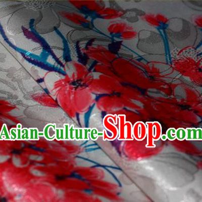 Chinese Traditional Hanfu Royal Printing Plum Blossom Pattern White Brocade Material Cheongsam Classical Fabric Satin Silk Fabric