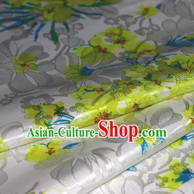 Chinese Traditional Hanfu Royal Printing Yellow Plum Blossom Pattern Brocade Material Cheongsam Classical Fabric Satin Silk Fabric