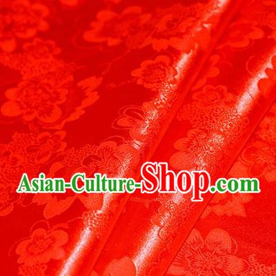 Chinese Traditional Hanfu Royal Peony Pattern Red Brocade Material Cheongsam Classical Fabric Satin Silk Fabric