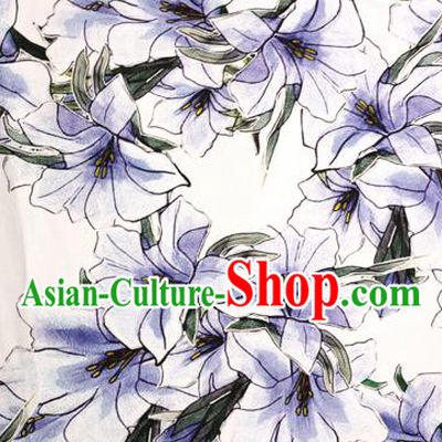 Chinese Traditional Fabric Classical Lily Flowers Pattern Design Brocade Cheongsam Satin Material Silk Fabric