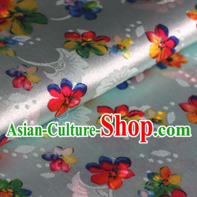 Chinese Traditional Fabric Classical Cherry Blossom Pattern Design White Brocade Cheongsam Satin Material Silk Fabric