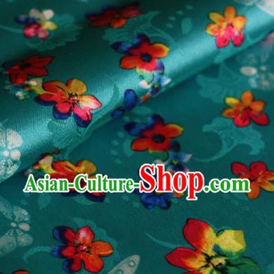 Chinese Traditional Fabric Classical Cherry Blossom Pattern Design Green Brocade Cheongsam Satin Material Silk Fabric