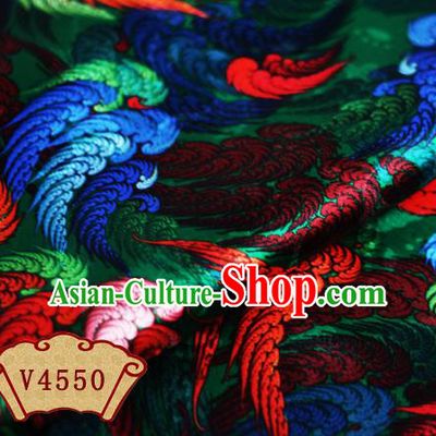 Chinese Traditional Fabric Classical Wings Pattern Design Green Brocade Cheongsam Satin Material Silk Fabric