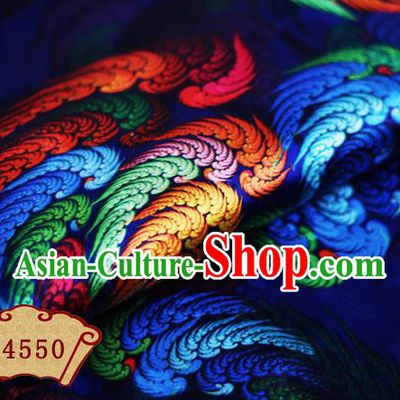 Chinese Traditional Fabric Classical Wings Pattern Design Royalblue Brocade Cheongsam Satin Material Silk Fabric