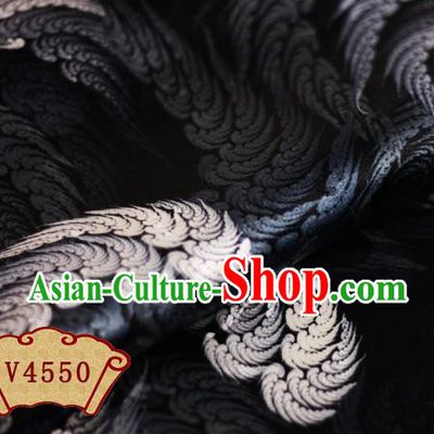 Chinese Traditional Fabric Classical Wings Pattern Design Black Brocade Cheongsam Satin Material Silk Fabric