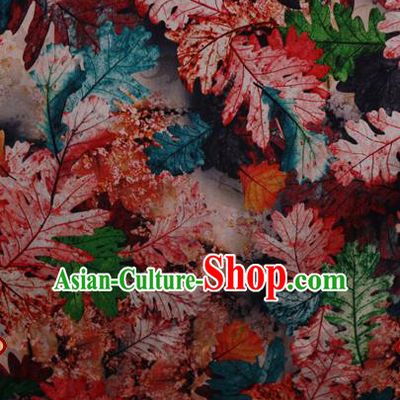 Chinese Traditional Fabric Classical Red Leaf Pattern Design Brocade Cheongsam Satin Material Silk Fabric