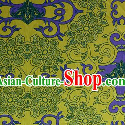 Chinese Traditional Fabric Cheongsam Printing Yellow Brocade Material Hanfu Classical Satin Silk Fabric