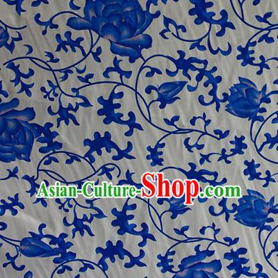 Chinese Traditional Fabric Cheongsam Printing Lotus Pattern White Brocade Material Hanfu Classical Satin Silk Fabric