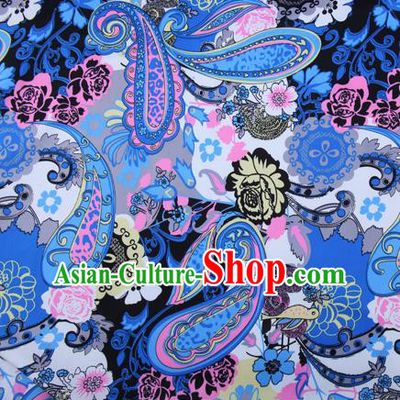 Chinese Traditional Fabric Cheongsam Printing Blue Brocade Material Hanfu Classical Satin Silk Fabric
