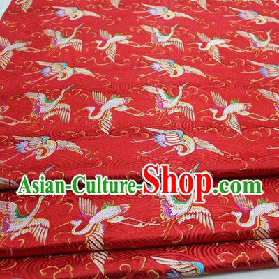 Chinese Traditional Tang Suit Royal Cranes Pattern Red Brocade Satin Fabric Material Classical Silk Fabric