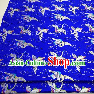 Chinese Traditional Tang Suit Royal Cranes Pattern Royalblue Brocade Satin Fabric Material Classical Silk Fabric