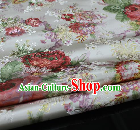 Chinese Traditional Fabric Royal Peony Pattern White Brocade Material Hanfu Classical Satin Silk Fabric Chinese Traditional Fabric Royal Peony Pattern White Brocade Material Hanfu Classical Satin Silk Fabric