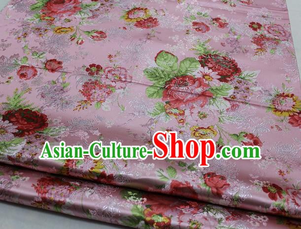 Chinese Traditional Fabric Royal Peony Pattern Pink Brocade Material Hanfu Classical Satin Silk Fabric Chinese Traditional Fabric Royal Peony Pattern Pink Brocade Material Hanfu Classical Satin Silk Fabric