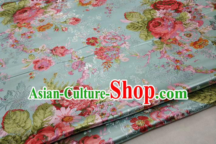 Chinese Traditional Fabric Royal Peony Pattern Green Brocade Material Hanfu Classical Satin Silk Fabric Chinese Traditional Fabric Royal Peony Pattern Green Brocade Material Hanfu Classical Satin Silk Fabric