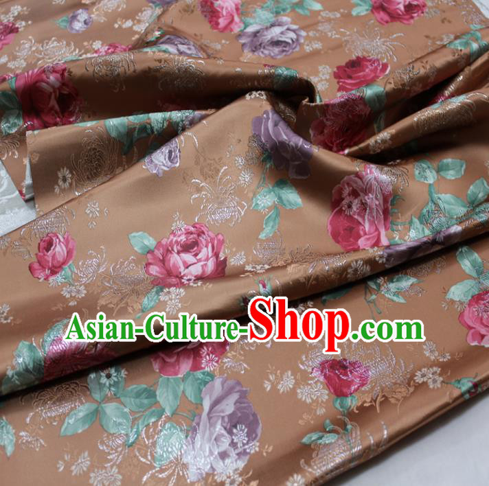 Chinese Traditional Fabric Royal Peony Pattern Brown Brocade Material Hanfu Classical Satin Silk Fabric Chinese Traditional Fabric Royal Peony Pattern Brown Brocade Material Hanfu Classical Satin Silk Fabric