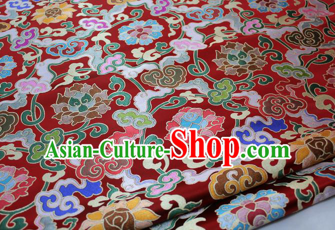 Chinese Traditional Fabric Royal Lotus Pattern Red Brocade Material Hanfu Classical Satin Silk Fabric Chinese Traditional Fabric Royal Lotus Pattern Red Brocade Material Hanfu Classical Satin Silk Fabric