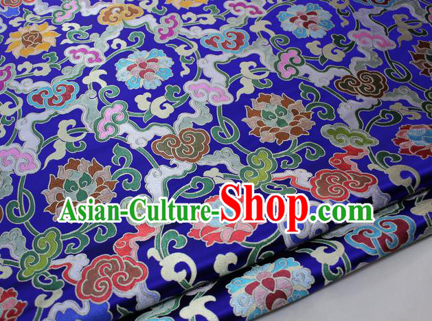 Chinese Traditional Fabric Royal Lotus Pattern Royalblue Brocade Material Hanfu Classical Satin Silk Fabric Chinese Traditional Fabric Royal Lotus Pattern Royalblue Brocade Material Hanfu Classical Satin Silk Fabric