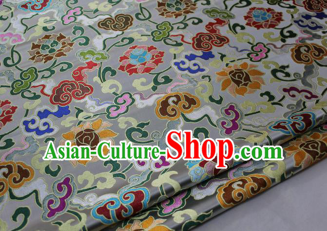 Chinese Traditional Fabric Royal Lotus Pattern White Brocade Material Hanfu Classical Satin Silk Fabric Chinese Traditional Fabric Royal Lotus Pattern White Brocade Material Hanfu Classical Satin Silk Fabric
