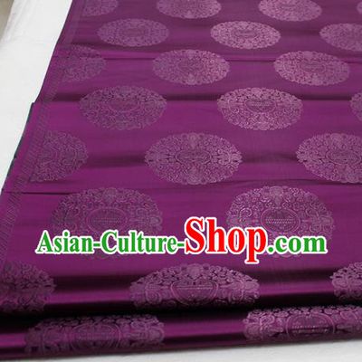 Asian Chinese Traditional Tang Suit Royal Round Pattern Deep Purple Brocade Satin Fabric Material Classical Silk Fabric