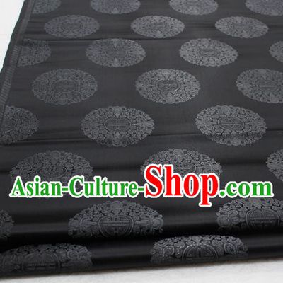 Asian Chinese Traditional Tang Suit Royal Round Pattern Deep Grey Brocade Satin Fabric Material Classical Silk Fabric