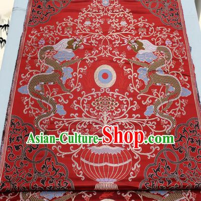 Asian Chinese Traditional Tang Suit Royal Double Dragons Pattern Red Brocade Satin Fabric Material Classical Silk Fabric