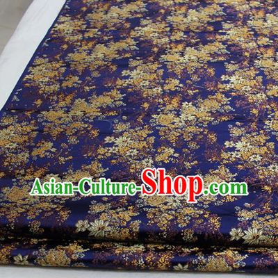 Asian Chinese Traditional Tang Suit Royal Cherry Blossom Pattern Royalblue Brocade Satin Fabric Material Classical Silk Fabric