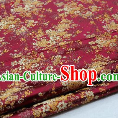 Asian Chinese Traditional Tang Suit Royal Cherry Blossom Pattern Purplish Red Brocade Satin Fabric Material Classical Silk Fabric