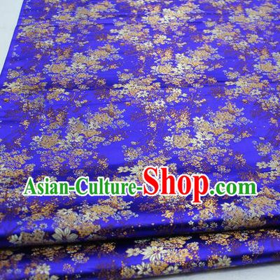Asian Chinese Traditional Tang Suit Royal Cherry Blossom Pattern Royalblue Brocade Satin Fabric Material Classical Silk Fabric