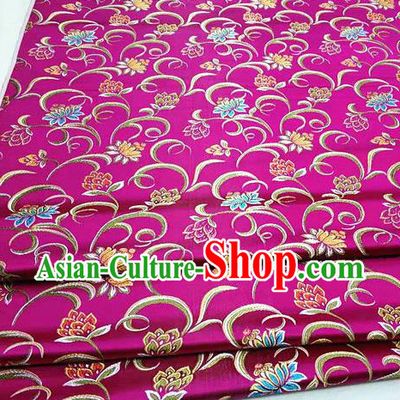 Asian Chinese Traditional Classical Twine Lotus Pattern Rosy Brocade Tang Suit Satin Fabric Material Classical Silk Fabric