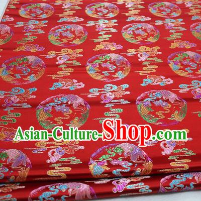 Asian Chinese Traditional Classical Phoenix Pattern Red Brocade Tang Suit Satin Fabric Material Classical Silk Fabric
