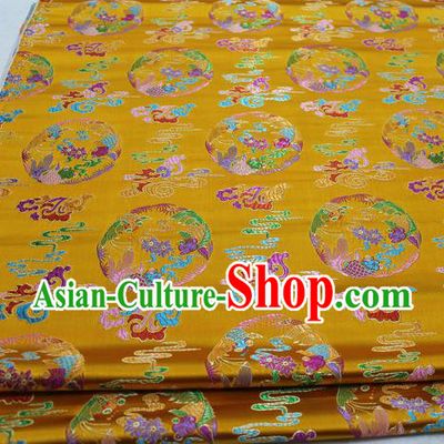 Asian Chinese Traditional Classical Phoenix Pattern Golden Brocade Tang Suit Satin Fabric Material Classical Silk Fabric