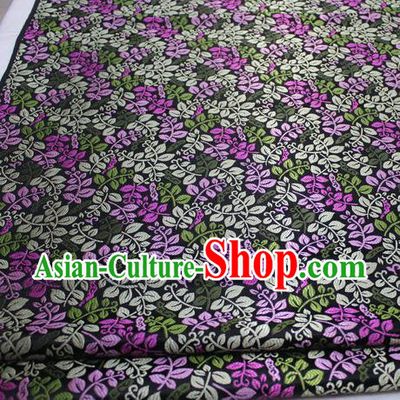 Asian Chinese Traditional Classical Leaf Pattern Black Brocade Tang Suit Satin Fabric Material Classical Silk Fabric