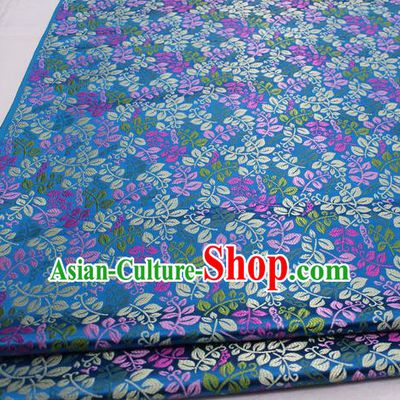 Asian Chinese Traditional Classical Leaf Pattern Blue Brocade Tang Suit Satin Fabric Material Classical Silk Fabric