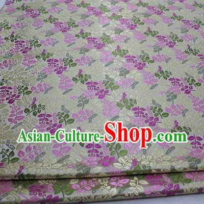 Asian Chinese Traditional Classical Leaf Pattern White Brocade Tang Suit Satin Fabric Material Classical Silk Fabric