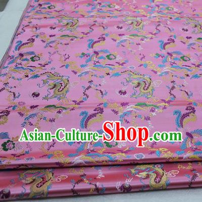 Asian Chinese Traditional Classical Dragon Phoenix Pattern Pink Brocade Tang Suit Satin Fabric Material Classical Silk Fabric