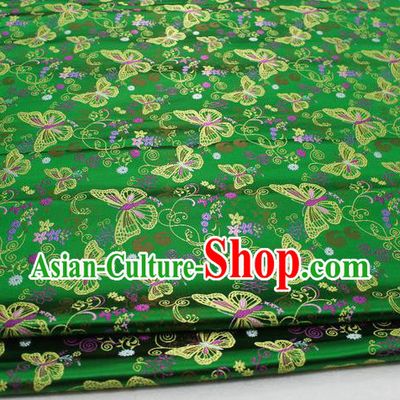 Asian Chinese Traditional Classical Butterfly Pattern Green Brocade Tang Suit Satin Fabric Material Classical Silk Fabric