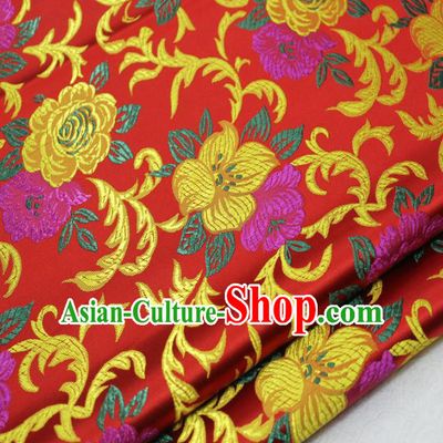 Asian Chinese Traditional Classical Begonia Pattern Red Brocade Tang Suit Satin Fabric Material Classical Silk Fabric