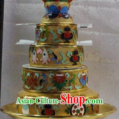 Chinese Traditional Buddhism Brass Cloisonne Tray Feng Shui Items Vajrayana Buddhist Teaboard Decoration