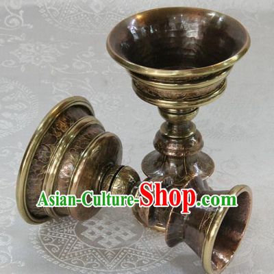 Chinese Traditional Buddhism Copper Cup Butter Lamp Feng Shui Items Vajrayana Buddhist Candelabrum Decoration