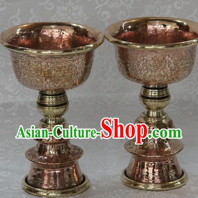Chinese Traditional Buddhism Copper Carving Cup Butter Lamp Feng Shui Items Vajrayana Buddhist Candelabrum Decoration