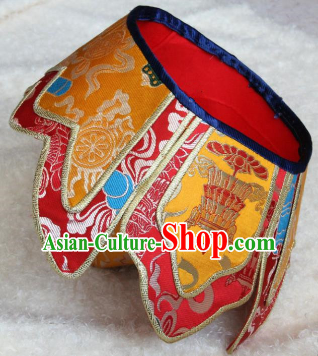 Chinese Traditional Buddhist Golden Brocade Hat Tibetan Buddhism Hutukta Hat Chinese Traditional Buddhist Golden Brocade Hat Tibetan Buddhism Hutukta Hat