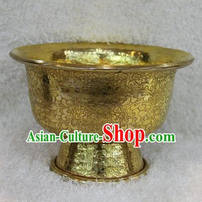 Chinese Traditional Buddhist Brass Carving Bowl Buddha Cup Decoration Tibetan Buddhism Feng Shui Items