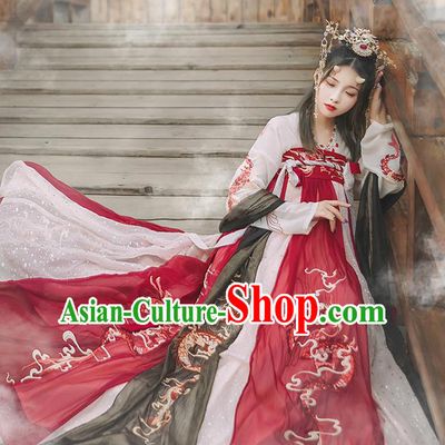 Chinese Ancient Goddess Red Hanfu Dress Traditional Tang Dynasty Court Lady Embroidered Historical Costume for Women