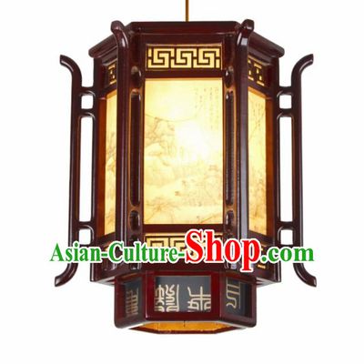 Chinese Traditional Wood Hexagonal Palace Lantern Handmade New Year Hanging Lanterns Ceiling Lamp