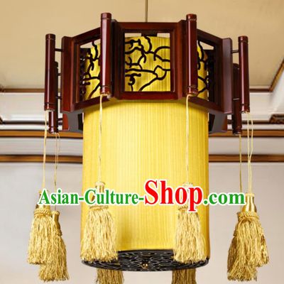 Chinese Traditional Wood Yellow Palace Lantern Handmade New Year Hanging Lanterns Ceiling Lamp