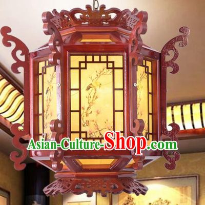 Chinese Traditional Handmade Hexagonal Wood Carving Palace Lantern Classical Hanging Lanterns Ceiling Lamp